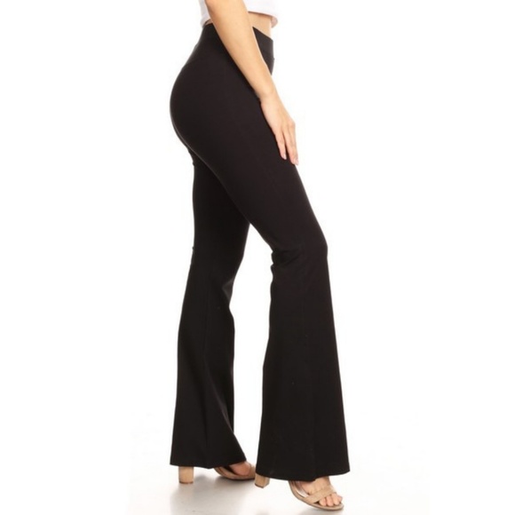 Women's Long Flare Leggings Pants Soft Stretchy BK - Picture 2 of 5